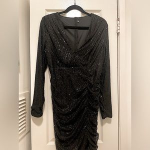 Black soft rouched sequin dress in XL.
